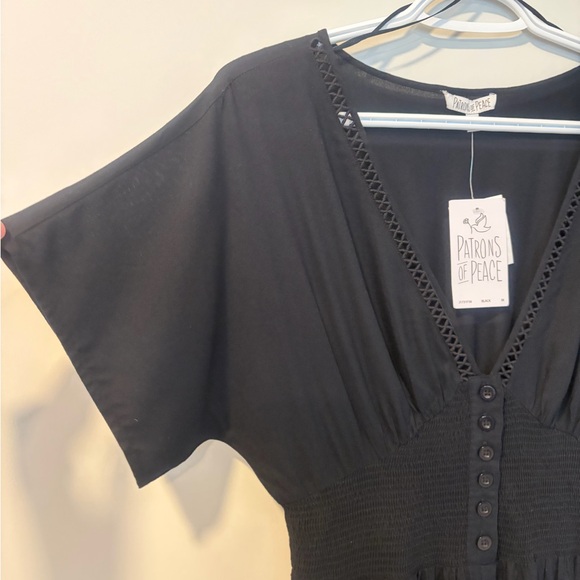 Patrons of Peace Black Wide Leg Jumpsuit with Smocked Waist & Pockets NWT! - Picture 4 of 12